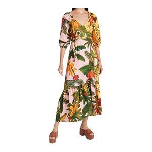 FARM Rio Mixed Prints Palm Tropical Midi Wrap Dress Medium